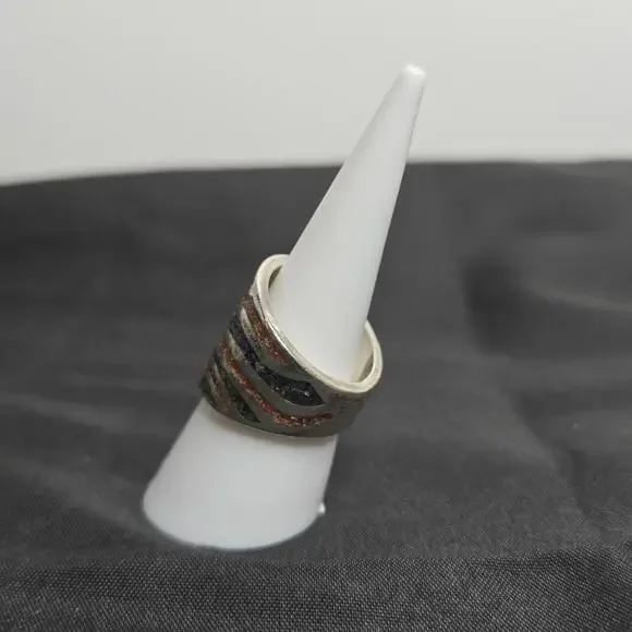 Saritasco 925 Sterling Silver Coral Turquoise Mosaic Inlay Vintage Mexico Ring 6 - Picture 6 of 9